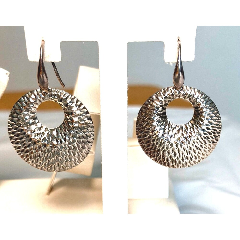 Sterling Silver 925 Diamond Cut Stamped Hoop Dangle Earrings 12.87g MadeThailand - Picture 2 of 9